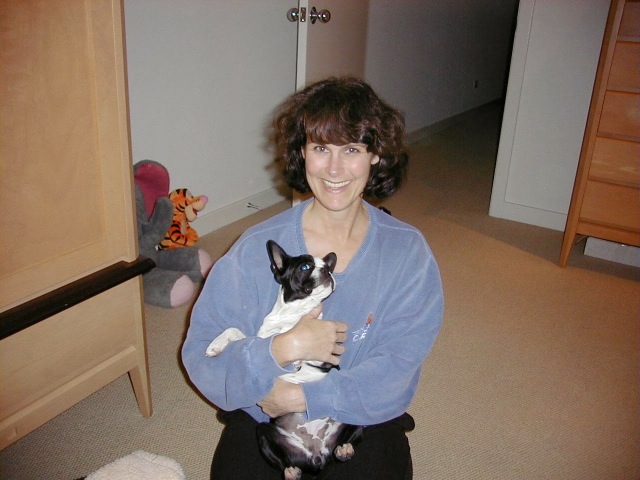 Shadow in the middle of a 'wiggle fit' just after we adopted her in 2001.